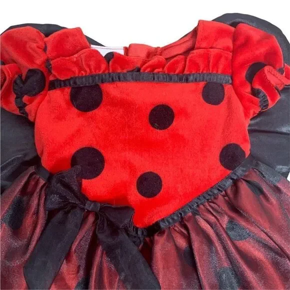 Miniwear Polka Dot Ladybug Dress 3-6 months Red Velvet Wings Costume Dress Up - Picture 2 of 6
